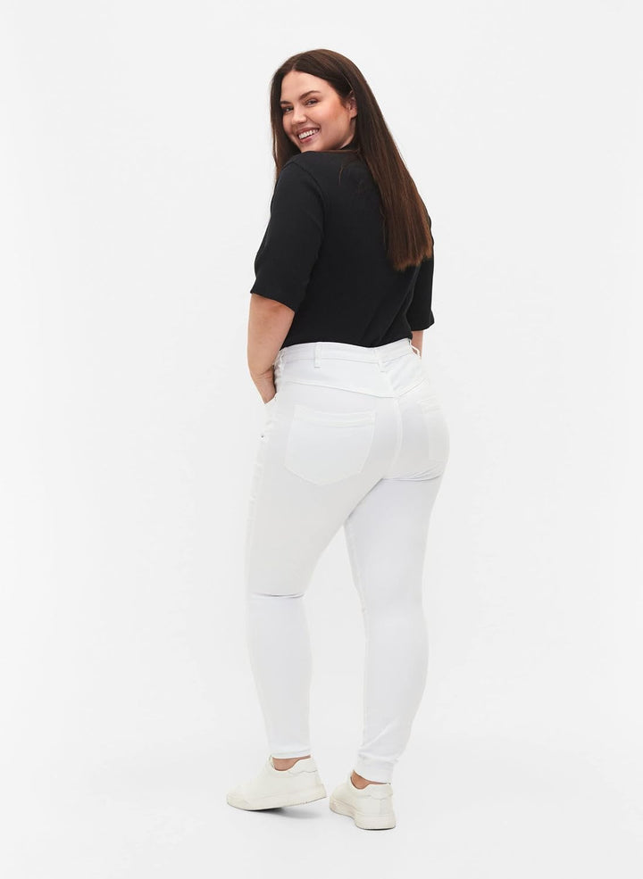 Zizzi Damen Grosse Grössen Amy Jeans Hohe Taille Slim Gr 42W / 30L Weiss, 42W / 30L Weiss