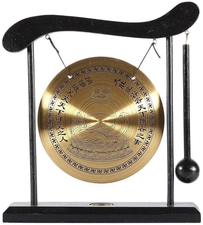 lachineuse - Lachender Buddha-Gong - Tibetischer Buddha-Gong - Zen-Dekoration aus Holz &amp; Kupfer - Ch