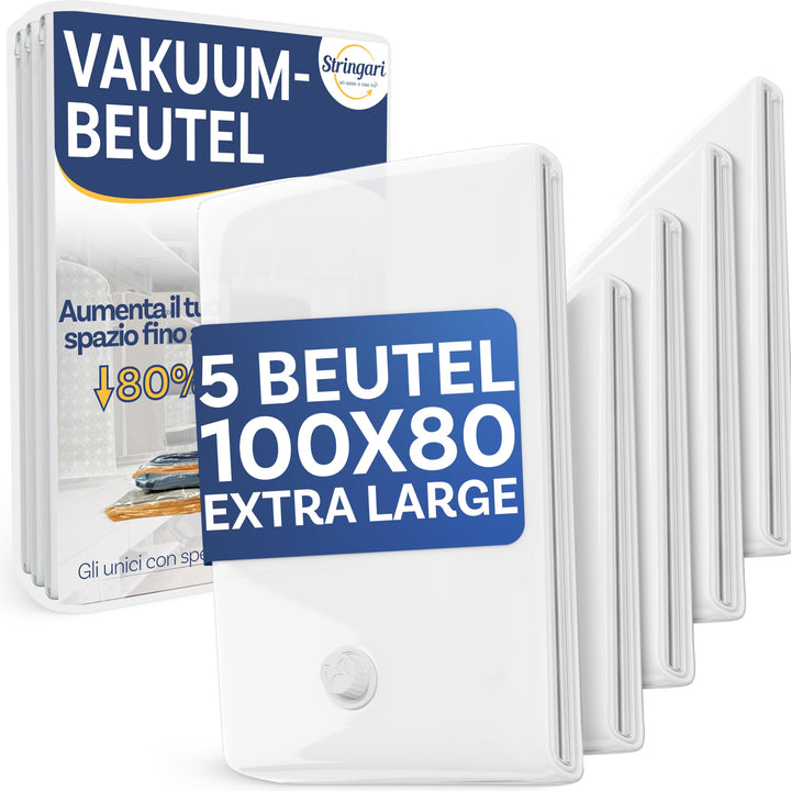 Stringari Vakuumbeutel für Kleidung Staubsauger 5er Set XL 100x80 – Vakuumbeutel für Bettdecken von