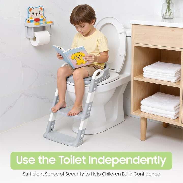 Toilettensitz Kinder mit Treppe, Abnehmbare PU-Kissen Klappbarer | Kinder Toilettentrainer Höhenvers