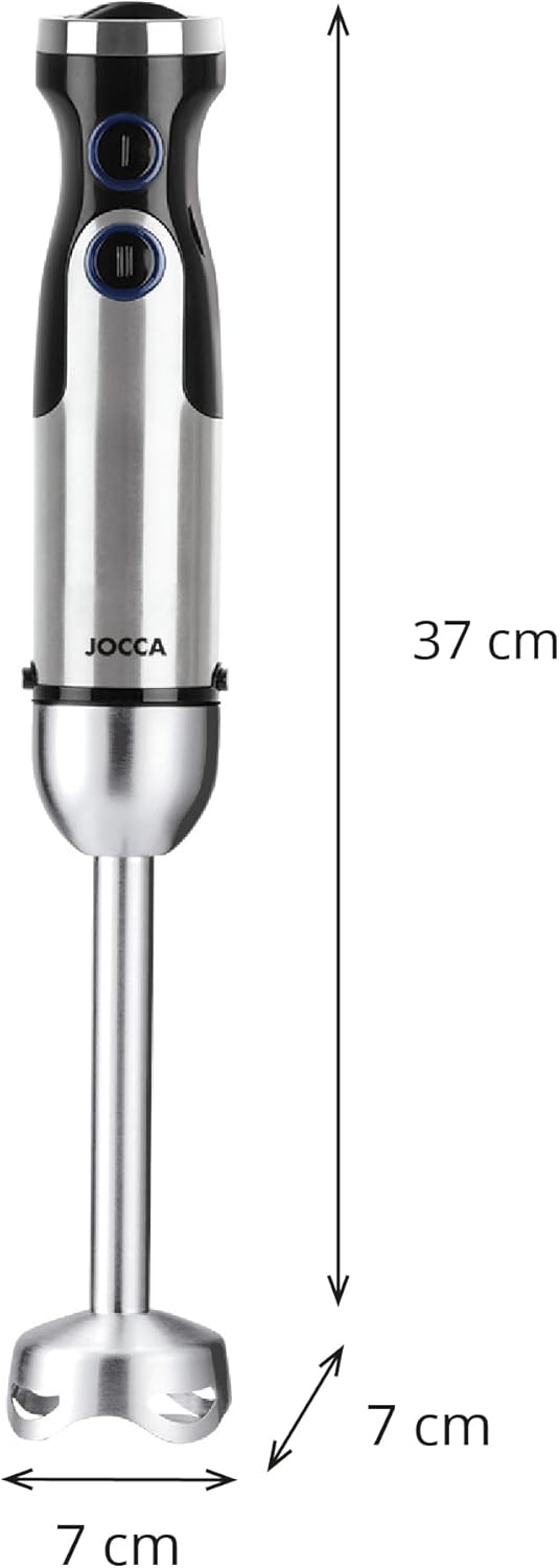 JOCCA - 1200W Stabmixer mit Zubehör | Edelstahlgehäuse, Klingen und Stab | 6 Geschwindigkeiten und T