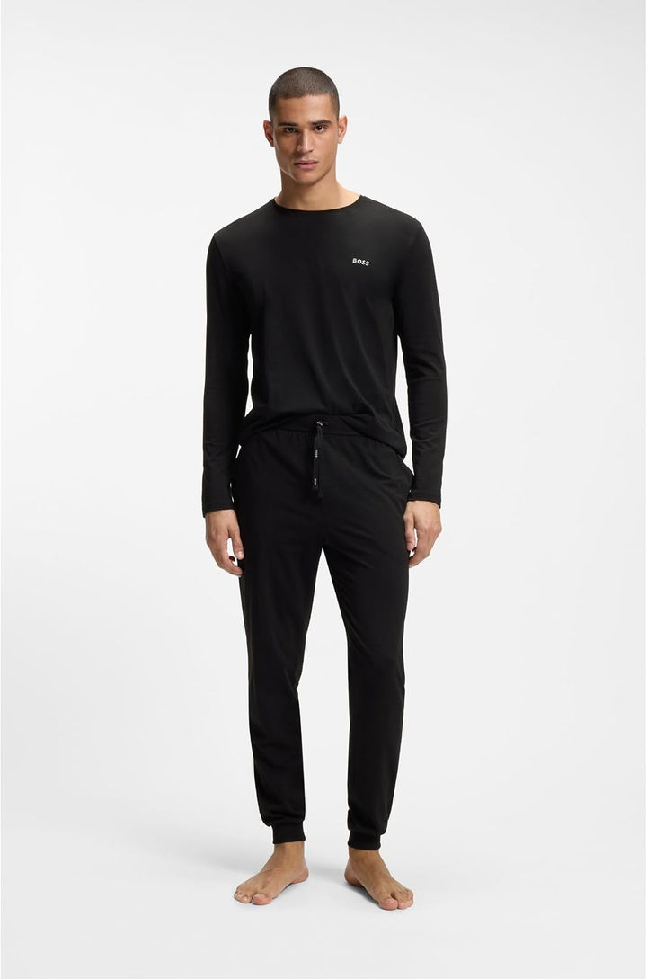 BOSS Herren Mix&amp;Match LS-Shirt R Regular-Fit Longsleeve aus Stretch-Baumwolle mit Logo-Stickerei Sch