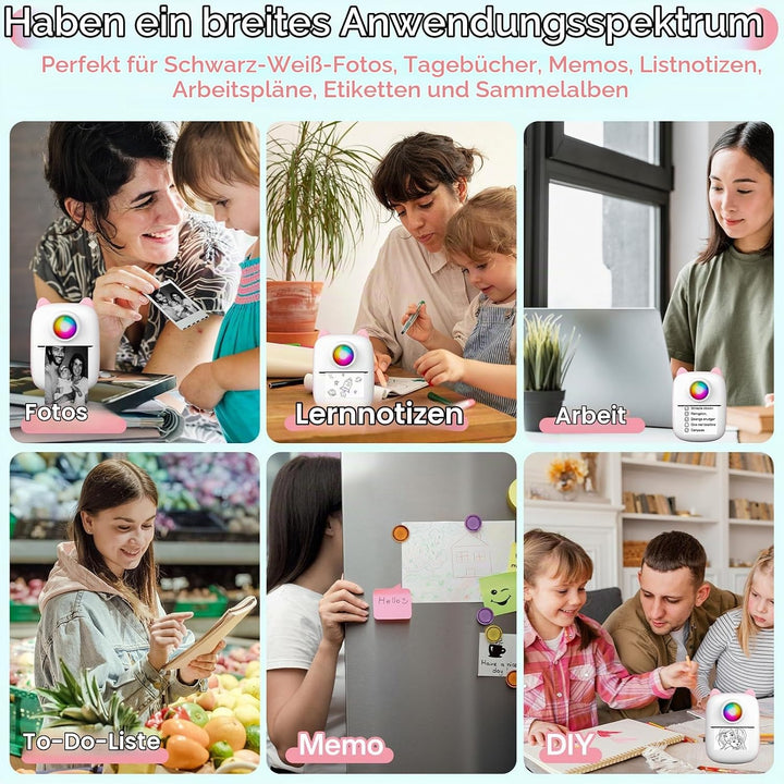 Mini Drucker Tragbarer Thermodrucker Wireless Bluetooth Mini Fotodrucker Smartphone Taschendrucker M