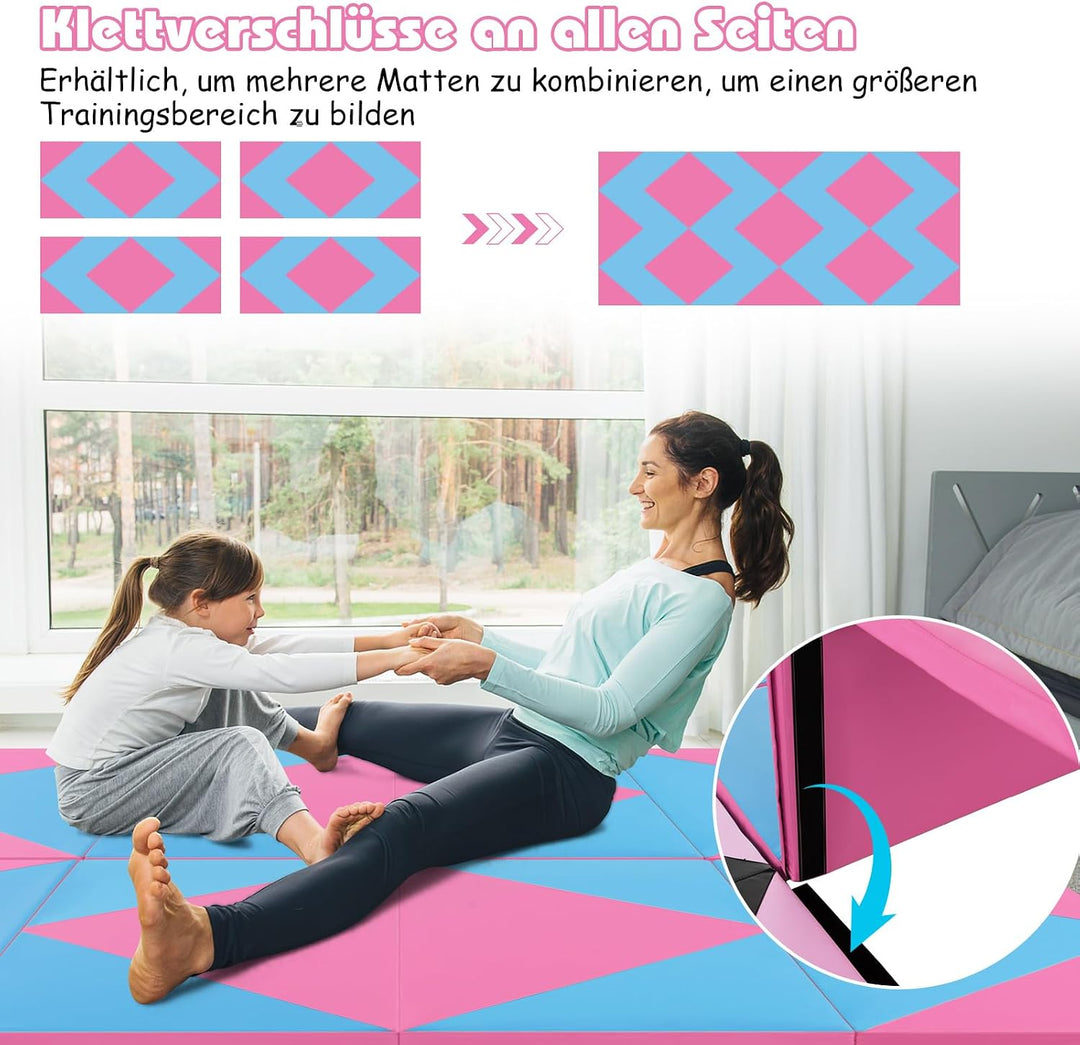 GYMAX Klappbare Turnmatte, tragbare Weichbodenmatte mit 2 Griffen, wasserdichte Gymnastikmatte mit K