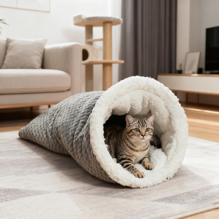 Katzenschlafsack, Plüsch Katzen-Schlafsack, Selbstwärmender katzenbett für Haustiere, Haustier-Bettm