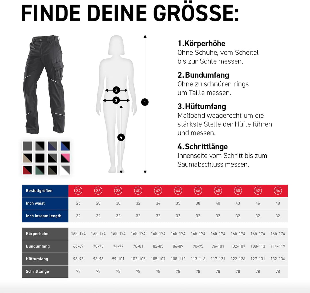 KÜBLER Workwear KÜBLER ACTIVIQ Damen-Arbeitshose anthrazit, Grösse 42, Damen-Damen-Arbeitshose aus M