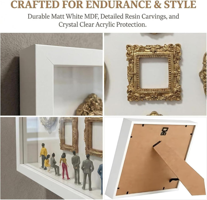 DIY Mini-Museum Silhouette Box, Schattenbox-Vitrine-Set mit 8 Goldenen Mini-Rahmen und 8 Figuren, Ih