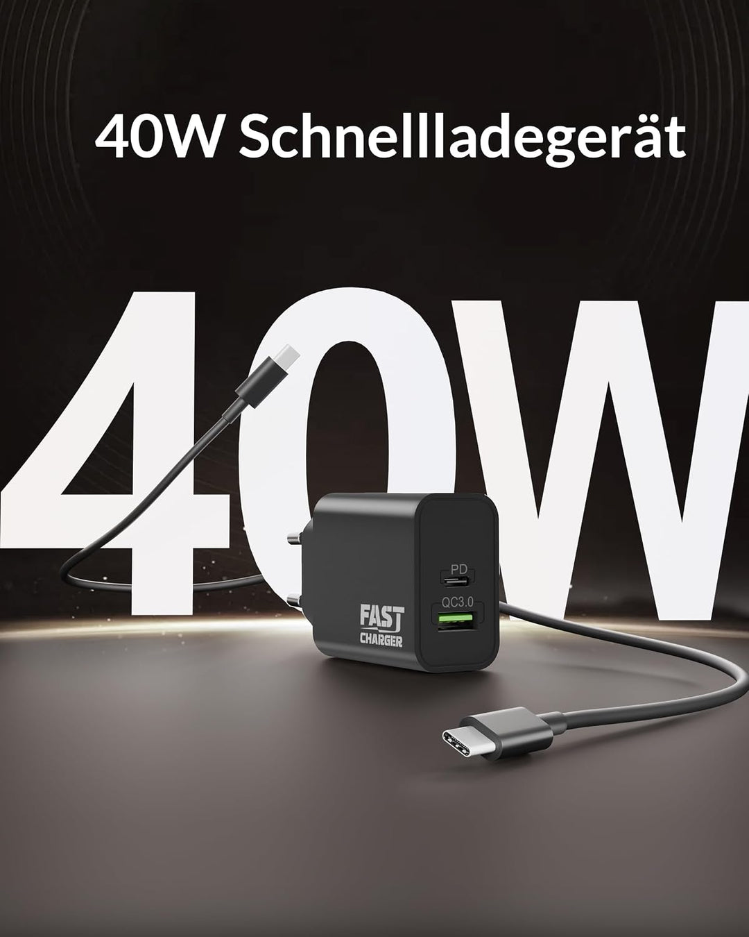 40W 2-Port USB C Ladegerät + 3M Lang Ladekabel für Samsung Galaxy S26 S25, 3M