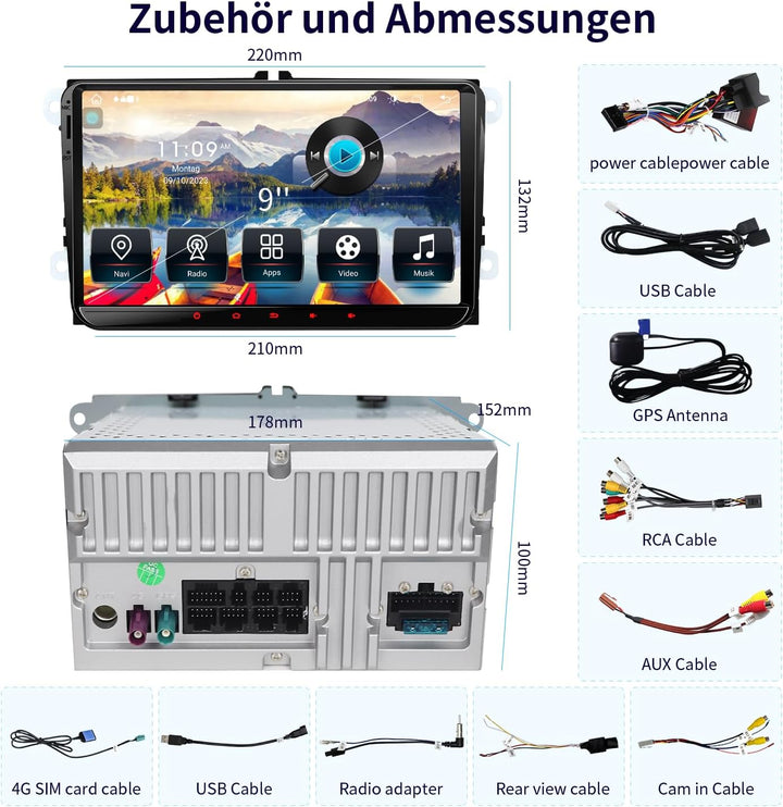 Autoradio für VW Golf 5 6 T5 Polo Sharan Passat Tiguän,[Android 13.0 4GB+64GB 2.0Ghz] CAWELL Doppel