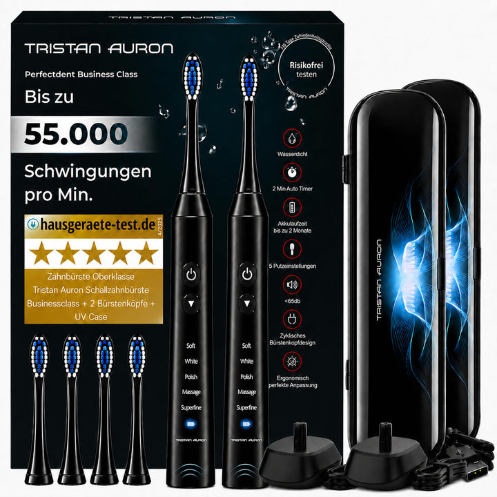 Elektrische Schallzahnbürste 55000 VPM, risikofrei 100 Tage testen 1b - Schwarz, Schwarz mit Uv-reis