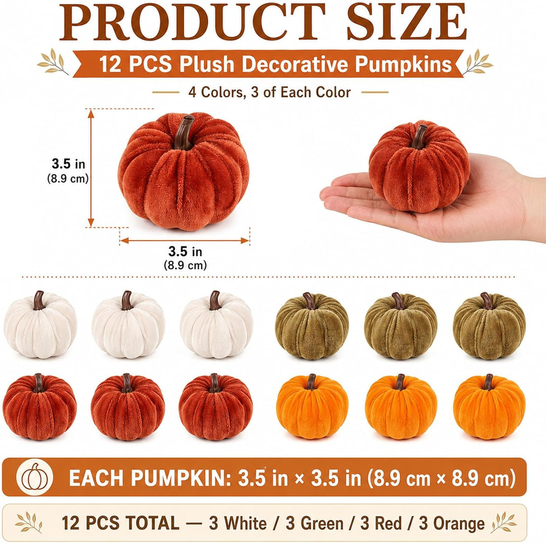 12 Set Herbstdeko, Samt Kürbisse Deko, Mini Tischdeko