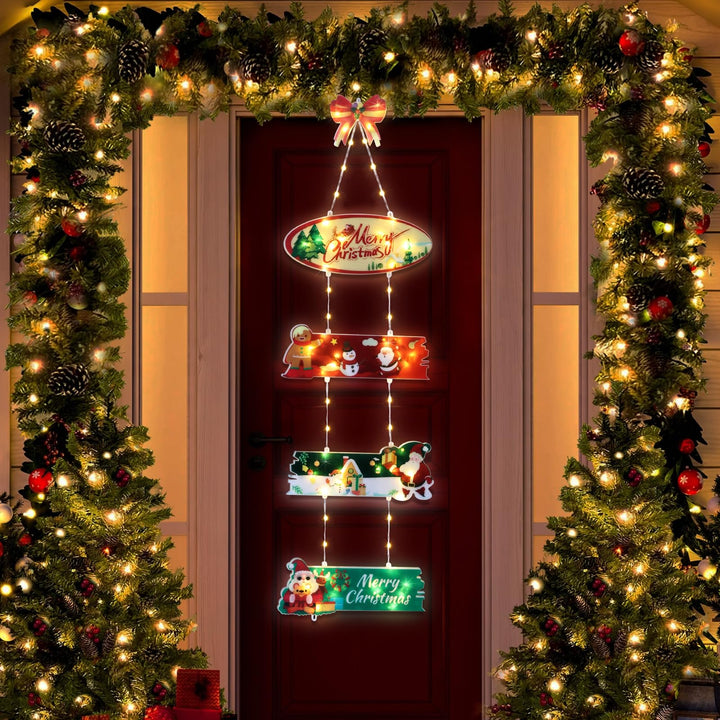 Qedertek Weihnachtsbeleuchtung Aussen Batterie, 72 LED Weihnachtskranz Warmweiss Türkranz mit Timer,