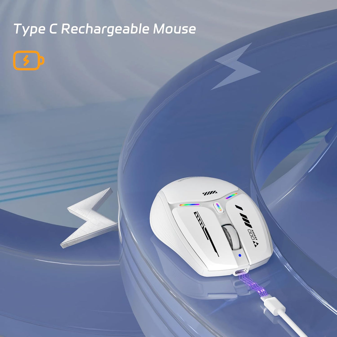 Uiosmuph G19 Bluetooth Maus, LED Bluetooth Funkmaus (Tri-Mode: BT 5.1/5.0+2.4G), Batteriestand sicht