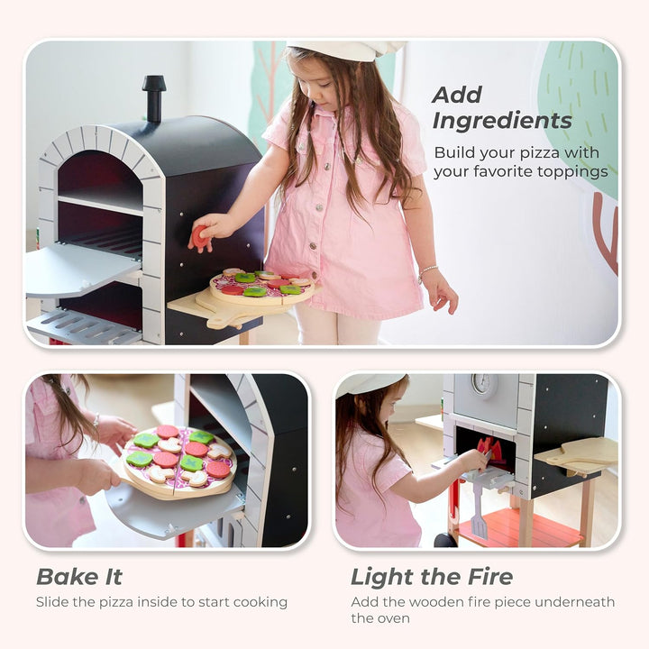 Teamson Kids My Little Helper Pizza Oven &amp; 24 pc. Accessory Set, Gray/Natural