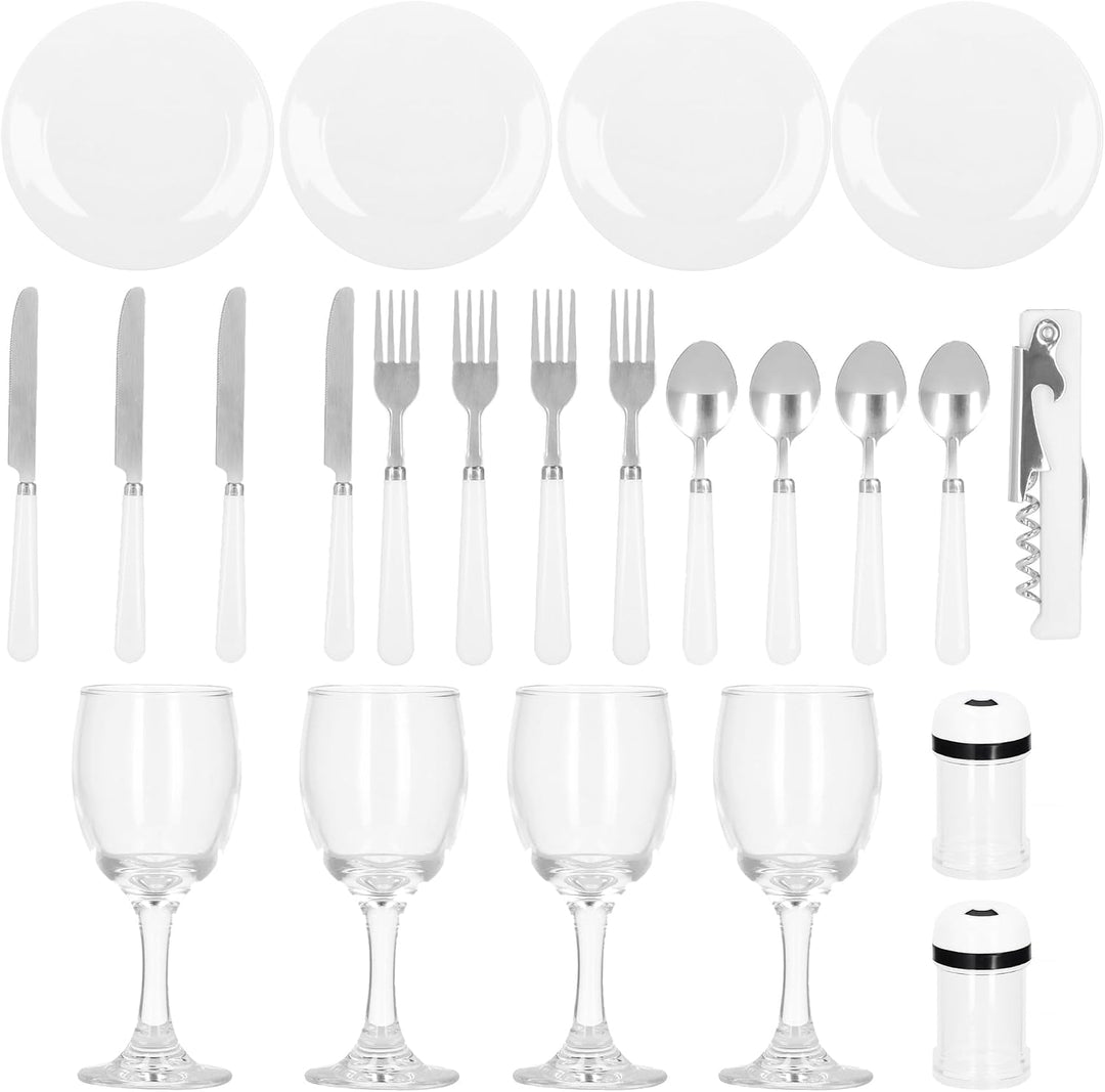 SPRINGOS Weiden - Picknickkorb Thermokorb Picknickkoffer mit Kunstlederhenkel Geschirr Set für 4 Per