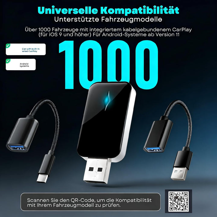 Wireless Adapter für CarPlay, Superschnelle Upgrade von Wired auf Wireless, Plug und Play, Mini &amp; St
