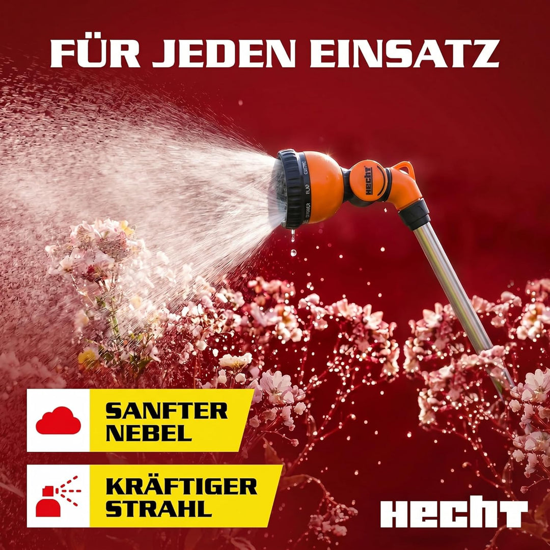 HECHT Gartenbrause mit Giessstab aus Metall, 67 cm, 10 Sprühfunktionen &amp; 180° Sprühkopf, für Gartens
