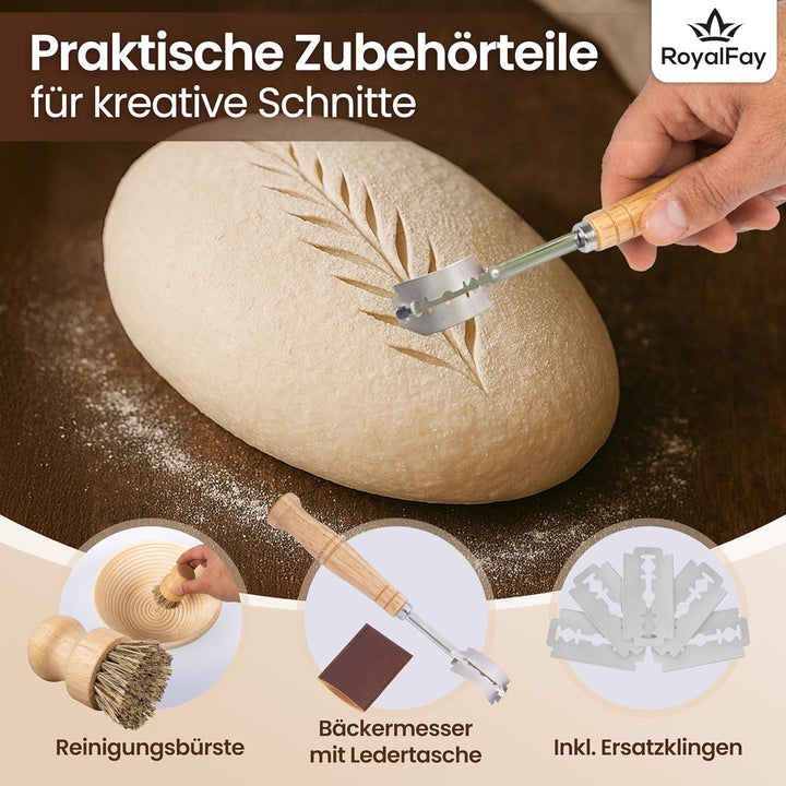 Gärkörbchen-Set – 1 ovaler (23cm) + 1 runder (23cm) Gärkorb aus atmungsaktiven Natur-Rattan – mit Me