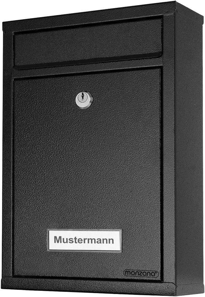 MONZANA® 6X Briefkasten Schwarz inkl. 2 Schlüssel Namensschild abschliessbar Mailbox Briefkastenanla