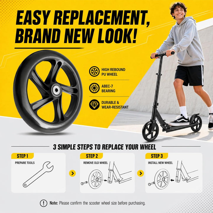 2 Stück 200mm Scooter Rollen, ABEC-9 Präzisionslager, Rutschfeste Reifen, Leise &amp; Stossdämpfend, Sco