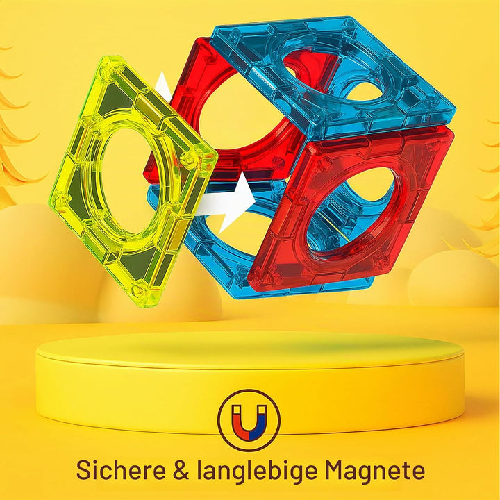 CELMAN Magnetspiel 75 Teile - Magnetbausteine Kinder mit Kugelbahn &amp; LED Licht - Magnetische Murmelb