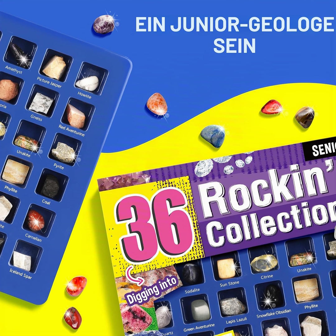 Byncceh 36 Stück Kristalle Kinder – Mineralien Set mit Edelsteine und Steinen, Geologie-Set für Mädc