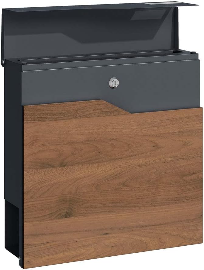 SCHARTEC® Briefkasten SPB-7 Holz Design dunkel &amp; anthrazit mit Zeitungsfach modern &amp; gross Wandbrief