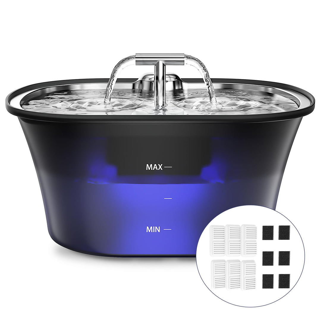 Katzenbrunnen, 2,5L Edelstahl Trinktablett, Ultra leise Wasserbrunnen für Katzen, Eingebautes LED un