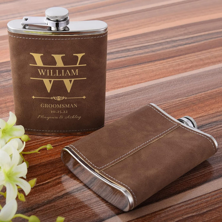 10 Stück Flachmann mit Gravur, Edelstahl Hip Flask Personalisiert mit Eigenem Text für Trauzeugen Ge