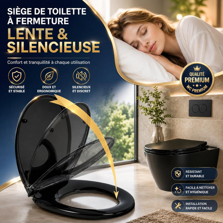 WC-Sitz, Toilettensitz mit Absenkautomatik und verstellbarem Scharnier, sanfter Verschluss, schnelle