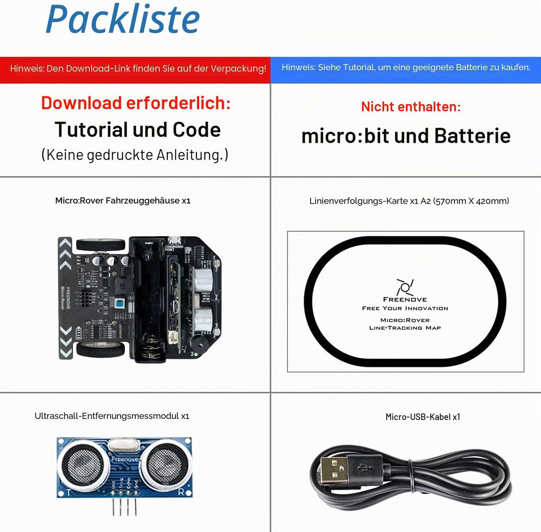 Freenove Micro:Rover Kit for BBC micro:bit (Not Included, Works with V1 &amp; V2), Obstacle Avoidance, L