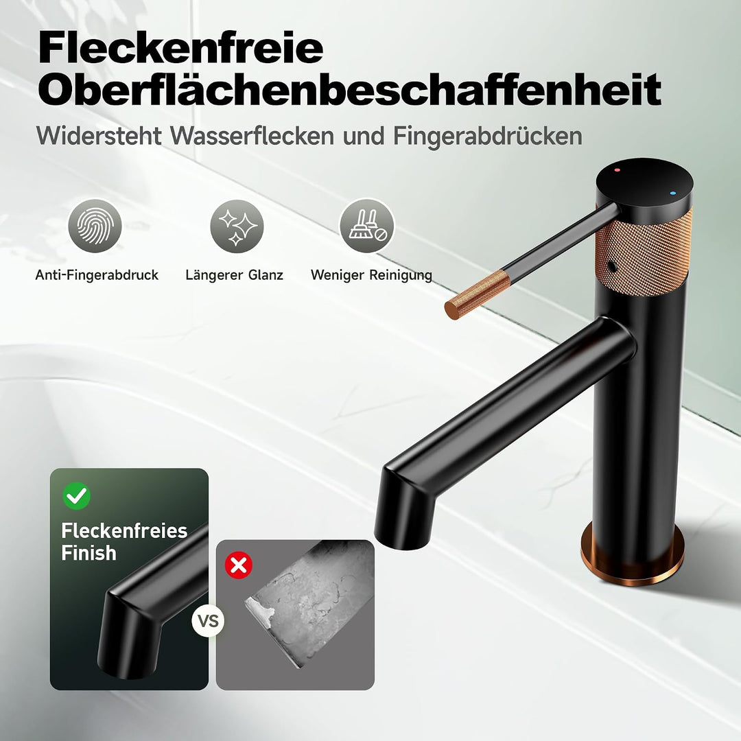 Waschtischarmatur Schwarz Waschbecken Wasserhahn Bad mit Messinggehäuse Keramikkartusche Einhebelmis