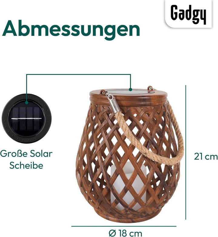 Gadgy Solarlampen für Aussen - 2er Set in Rattan-Optik, Wasserdichte Gartenlaternen für Terrasse, Ba