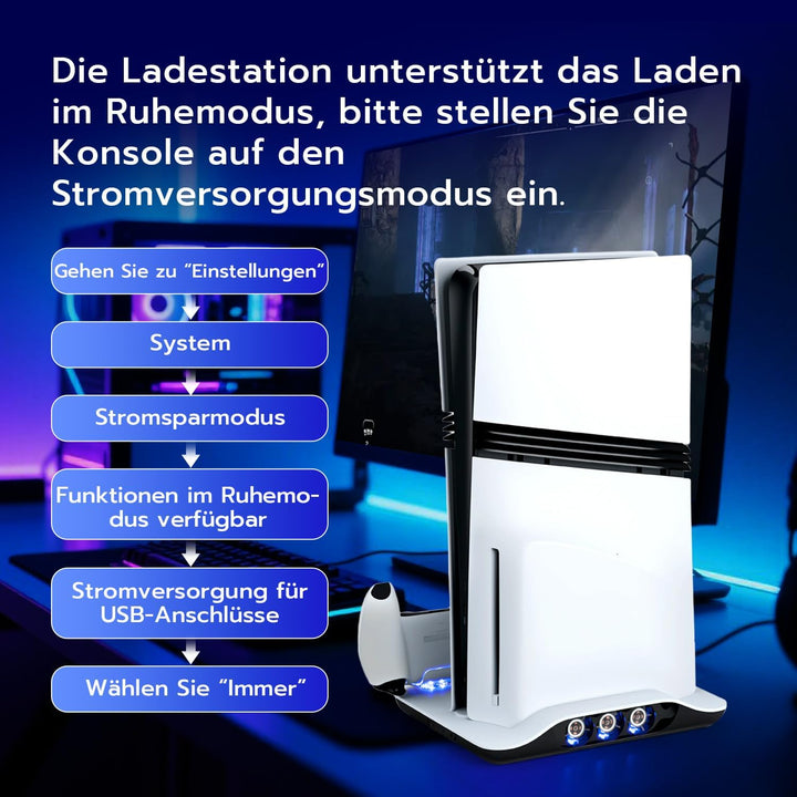 Wigearss PS5/PS5 Slim/PS5 Pro Kühler Standfuss mit Dual Controller Ladegerät, PS5 Controller Ladesta