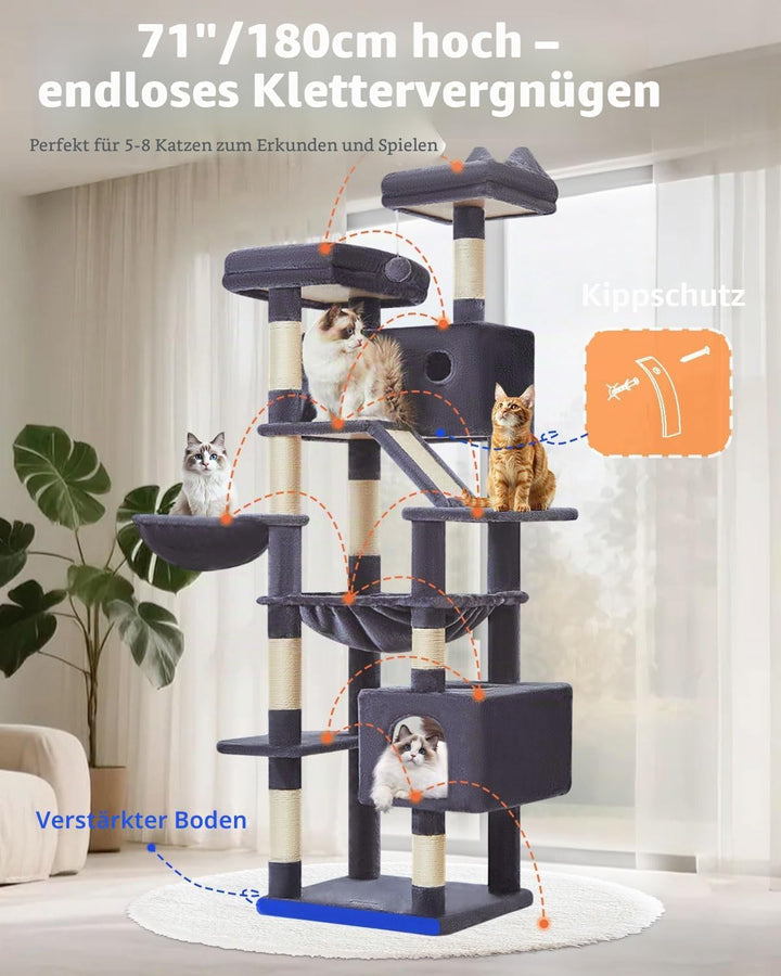 Taoqimiao 180CM Kratzbaum Gross, Katzenbaum Katzen Kratzbaum Grosse Katzen Stabil mit 2 Katzenhaus,