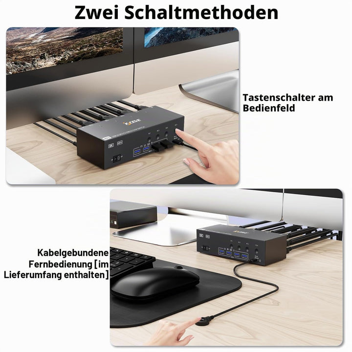 KVM Switch 3 Monitore 4 PC, Displayport HDMI USB 3.0 KVM-Umschalter für zwei Monitore, unterstützt 4