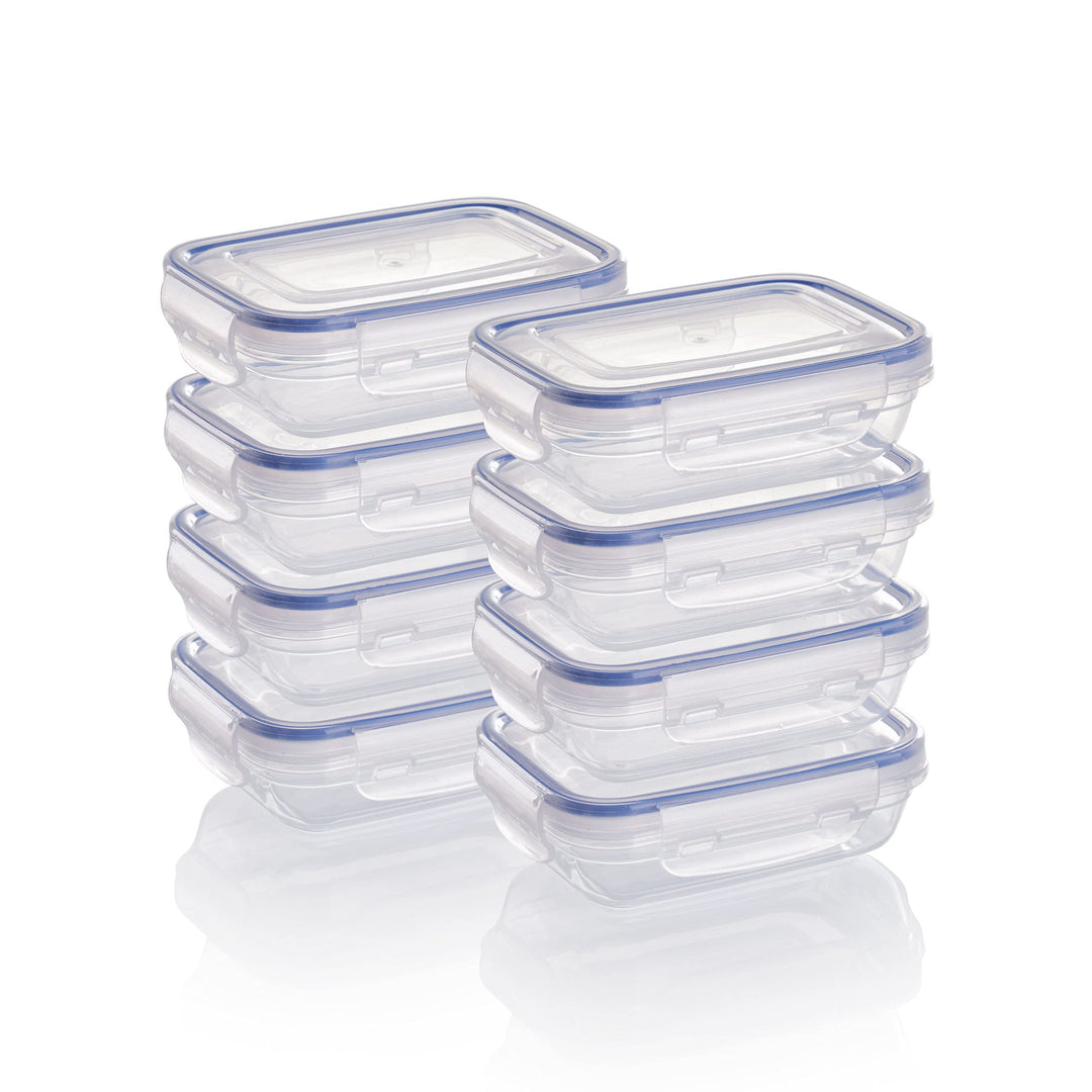 Grizzly Kunststoff Frischhaltedosen Set, 8x Vorratsdosen mit Deckel, flach, rechteckig, stapelbar, m
