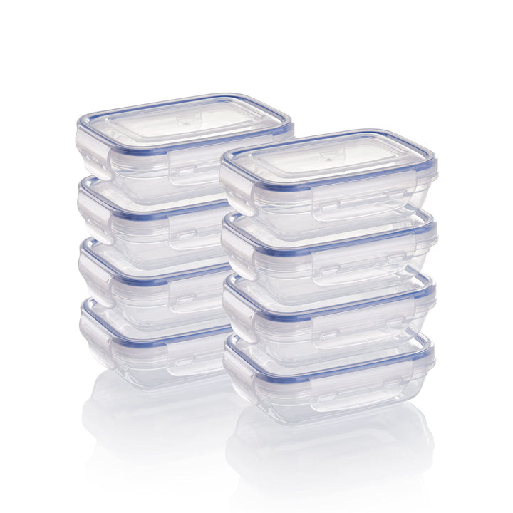 Grizzly Kunststoff Frischhaltedosen Set, 8x Vorratsdosen mit Deckel, flach, rechteckig, stapelbar, m