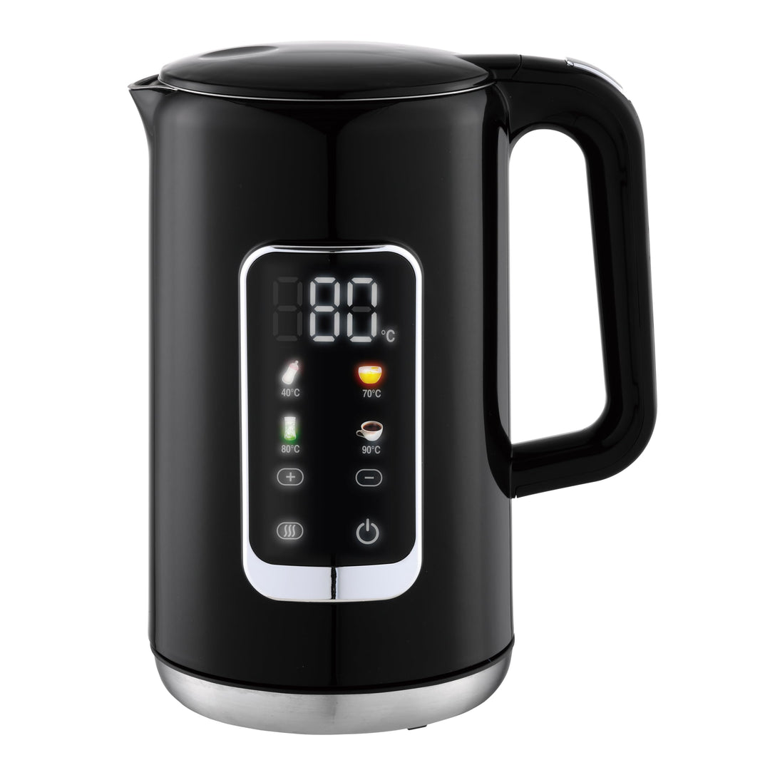 Digitaler Wasserkocher, 1,7L, 2200W, LED-Display, 13 Temperaturstufen 40-100°C, Schwarz/Grün (Perlsc