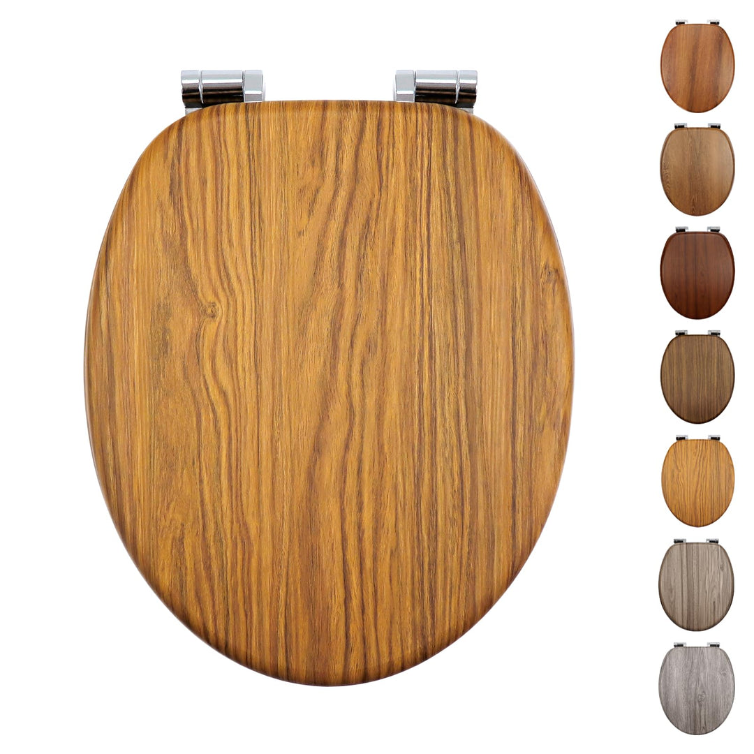 WC-Sitz mit Absenkautomatik, Toilettendeckel aus stabilem MDF-Holzkern, Verstellbare Scharniere aus
