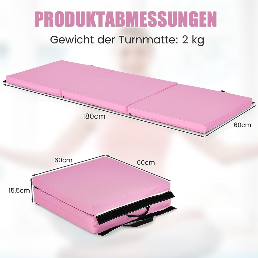 COSTWAY 180 x 60 x 5 cm Weichbodenmatte klappbar, Gymnastikmatte tragbar, Yogamatte wasserabweisend,