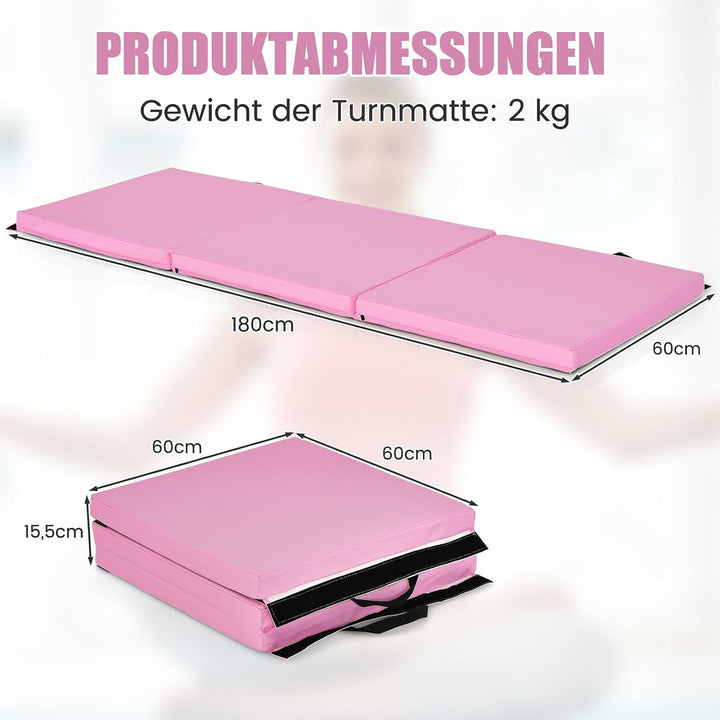 COSTWAY 180 x 60 x 5 cm Weichbodenmatte klappbar, Gymnastikmatte tragbar, Yogamatte wasserabweisend,