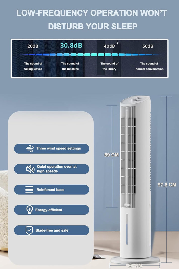 VLites Turmventilator mit Wasserkühlung Luftkühler | 3 Geschwindigkeiten, 60°-Oszillation, 3L Wasser