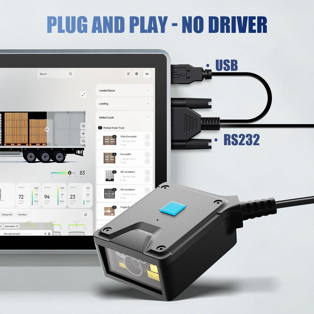 NetumScan RS232 Barcodescanner kabelgebunden für 1D/2D Codes Industrie POS