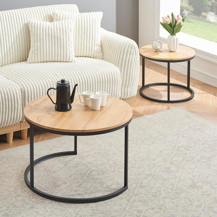 Soayone Couchtisch 2er Set, Moderne Couchtische mit Schwarz Metallgestell, Couchtisch Eiche, Couchti