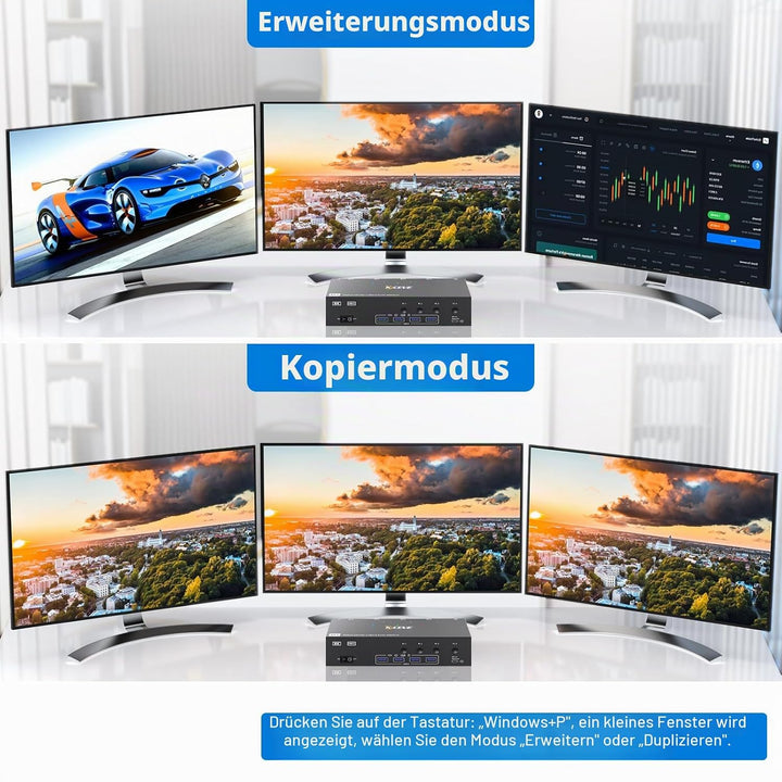 KVM Switch 3 Monitore 4 PC, Displayport HDMI USB 3.0 KVM-Umschalter für zwei Monitore, unterstützt 4