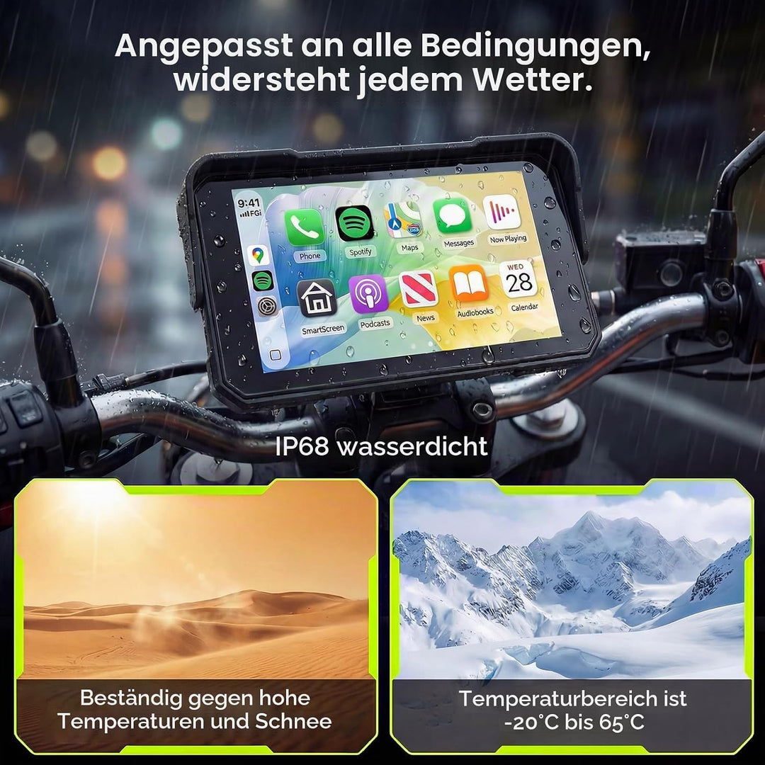 Rimoody 5 Zoll Motorrad Navigator mit Wireless CarPlay &amp; Android Auto - IP68 Wasserdichter Moto GPS