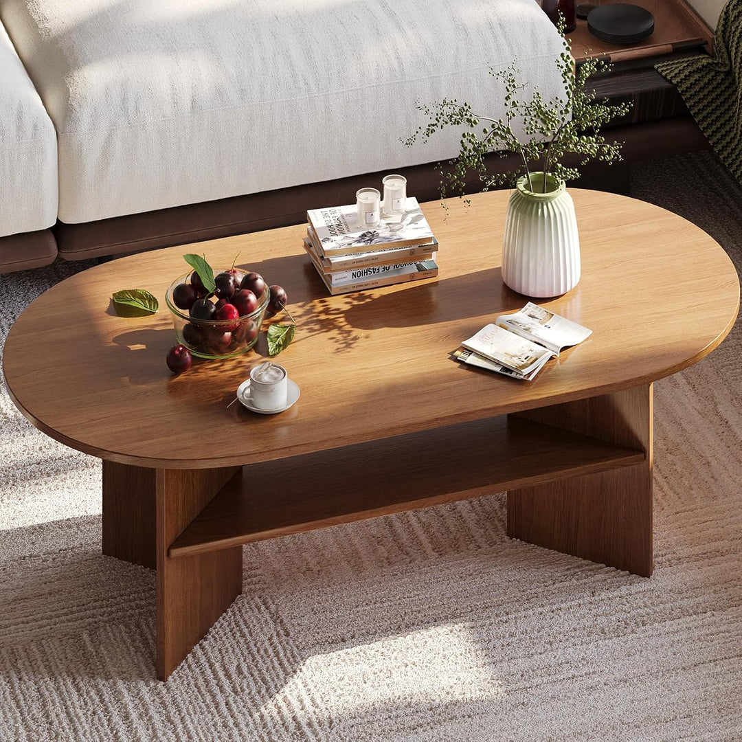 YOUDENOVA Couchtisch Ovaler Beistelltisch Holz Modern Wohnzimmertisch Coffee Table Klein Tisch für W