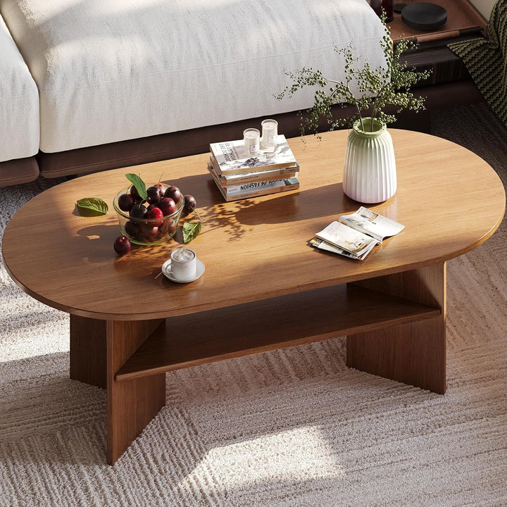 YOUDENOVA Couchtisch Ovaler Beistelltisch Holz Modern Wohnzimmertisch Coffee Table Klein Tisch für W
