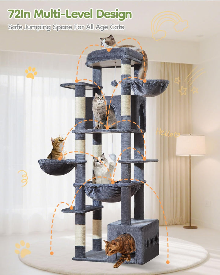 Taoqimiao 182 cm Kratzbaum XXL, Stabil, Gross, Katzenbaum für Katzen, F20G Dunkelgrau, Dunkelgrau